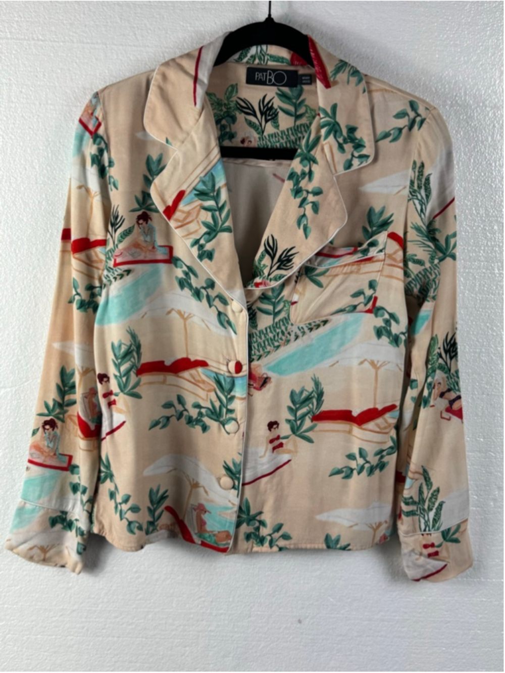 PatBO Beach Themed Green Tropical Print Pajama Top size XS